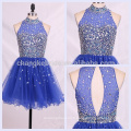 Bling Halter Royal Blue perlé court Tulle Cocktail Party Homecoming Robe de bal